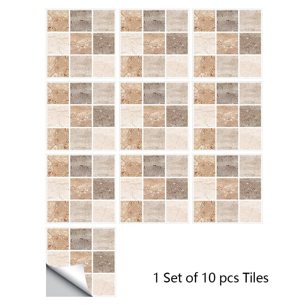 10pcs/set Retro Matte Tiles Sticker Floor Waistline Desktop Decoration Wall Decals Self-adhesive Oil-proof PVC Wallpaper