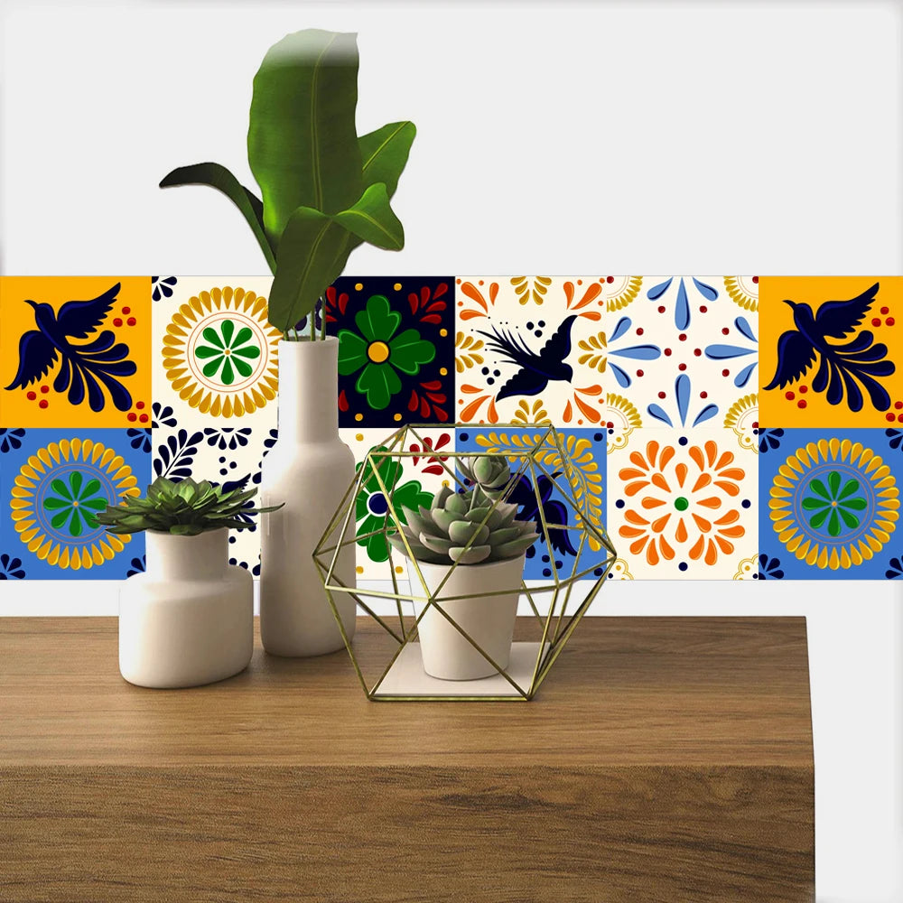 Colorful Floral Tile Stickers — Peel & Stick Kitchen Backsplash