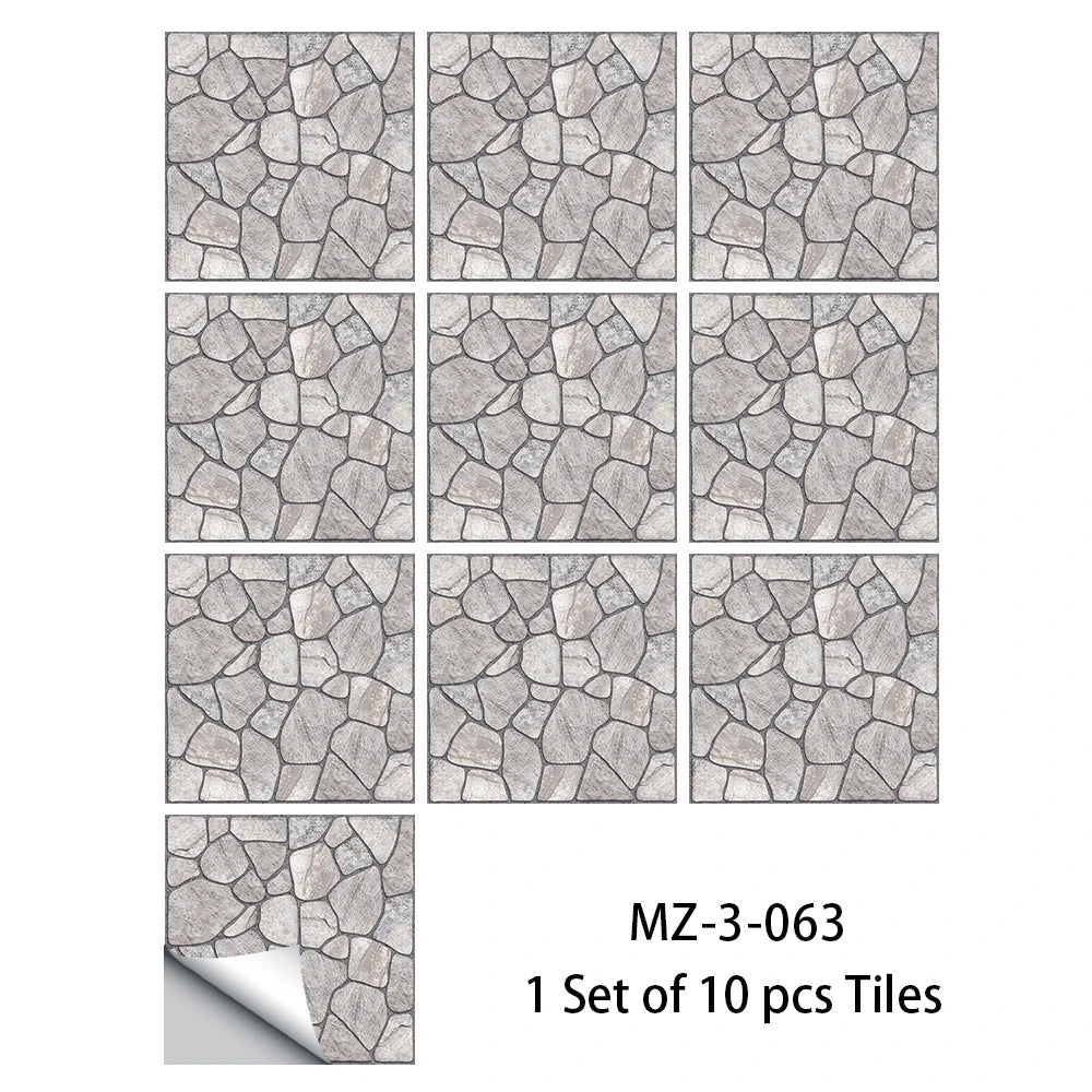 Retro Matte Tile Stickers — 10-Piece Self-Adhesive PVC Wall Decals