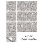 Retro Matte Tile Stickers — 10-Piece Self-Adhesive PVC Wall Decals