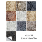 Retro Matte Tile Stickers — 10-Piece Self-Adhesive PVC Wall Decals