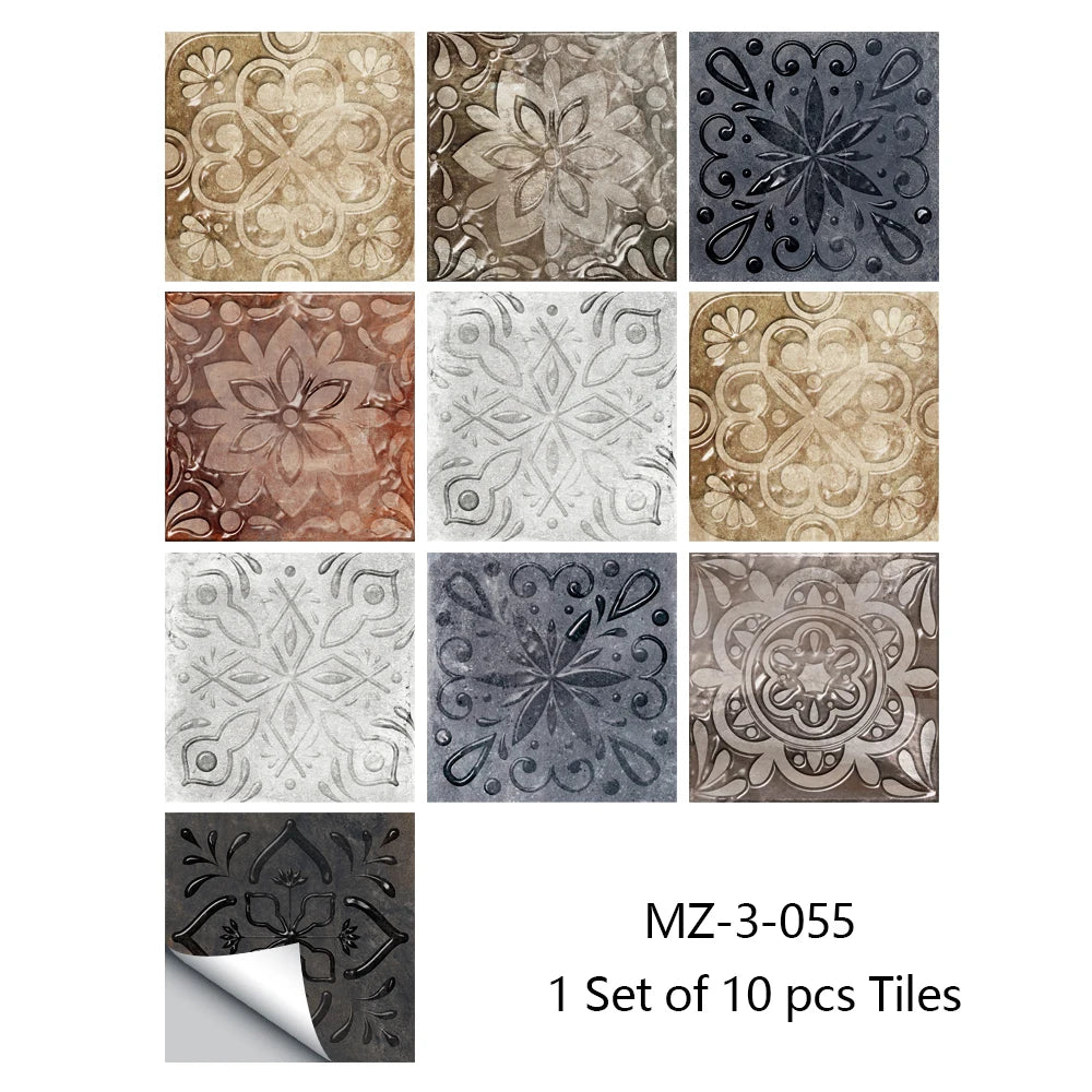 10pcs/set Retro Matte Tiles Sticker Floor Waistline Desktop Decoration Wall Decals Self-adhesive Oil-proof PVC Wallpaper