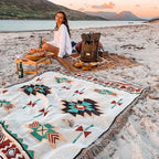Mexican Striped Boho Blanket — Linen Throw with Tassels