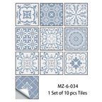 10pcs Blue & Gray Matte Surface Wall Sticker Film For Tiles /Ground in Kitchen Backsplash Floor PVC Art Wallpaper Peel & Stick
