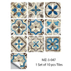 Retro Matte Tile Stickers — 10-Piece Self-Adhesive PVC Wall Decals
