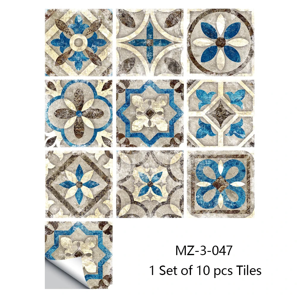 10pcs/set Retro Matte Tiles Sticker Floor Waistline Desktop Decoration Wall Decals Self-adhesive Oil-proof PVC Wallpaper