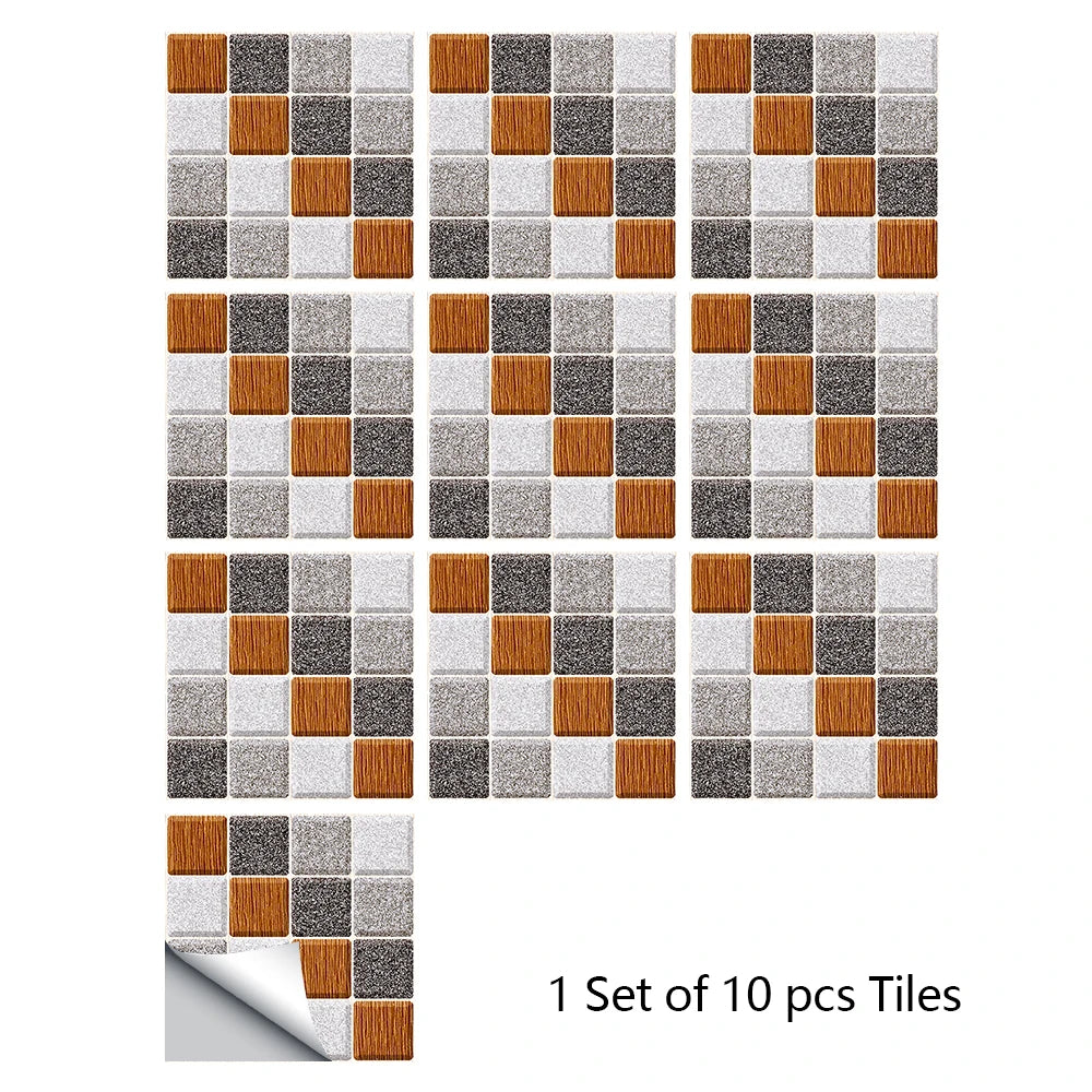 Retro Matte Tile Stickers — 10-Piece Self-Adhesive PVC Wall Decals