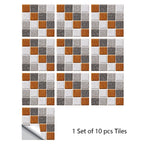 Retro Matte Tile Stickers — 10-Piece Self-Adhesive PVC Wall Decals