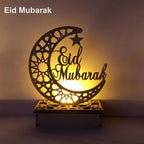 Ramadan Mubarak LED Wooden Ornament — Moon & Star Eid Decoration