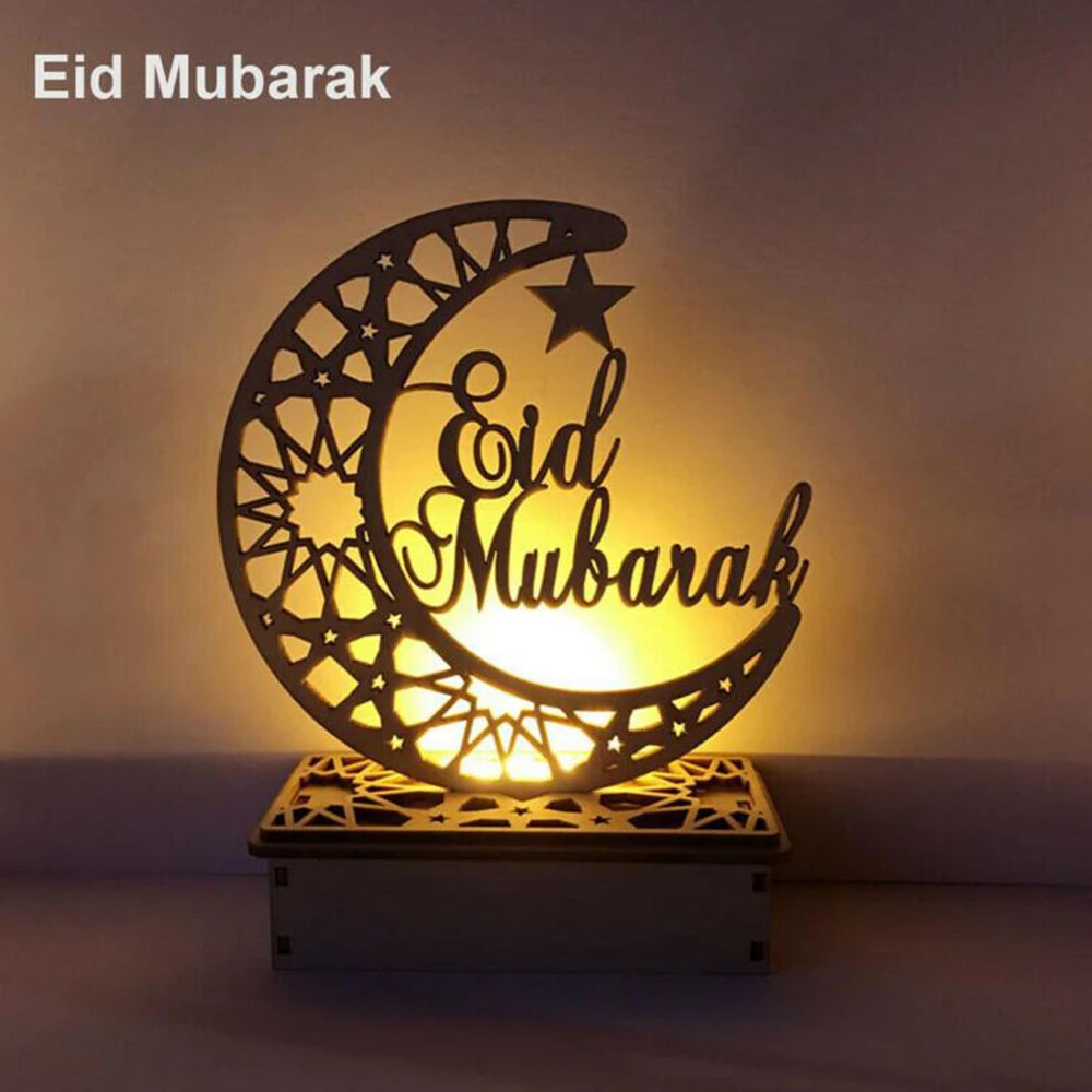 2025 Ramadan Mubarak Eid al Fitr LED Light Decorations Wooden Handicrafts Home Decoration Castle Moon Star Small Ornament