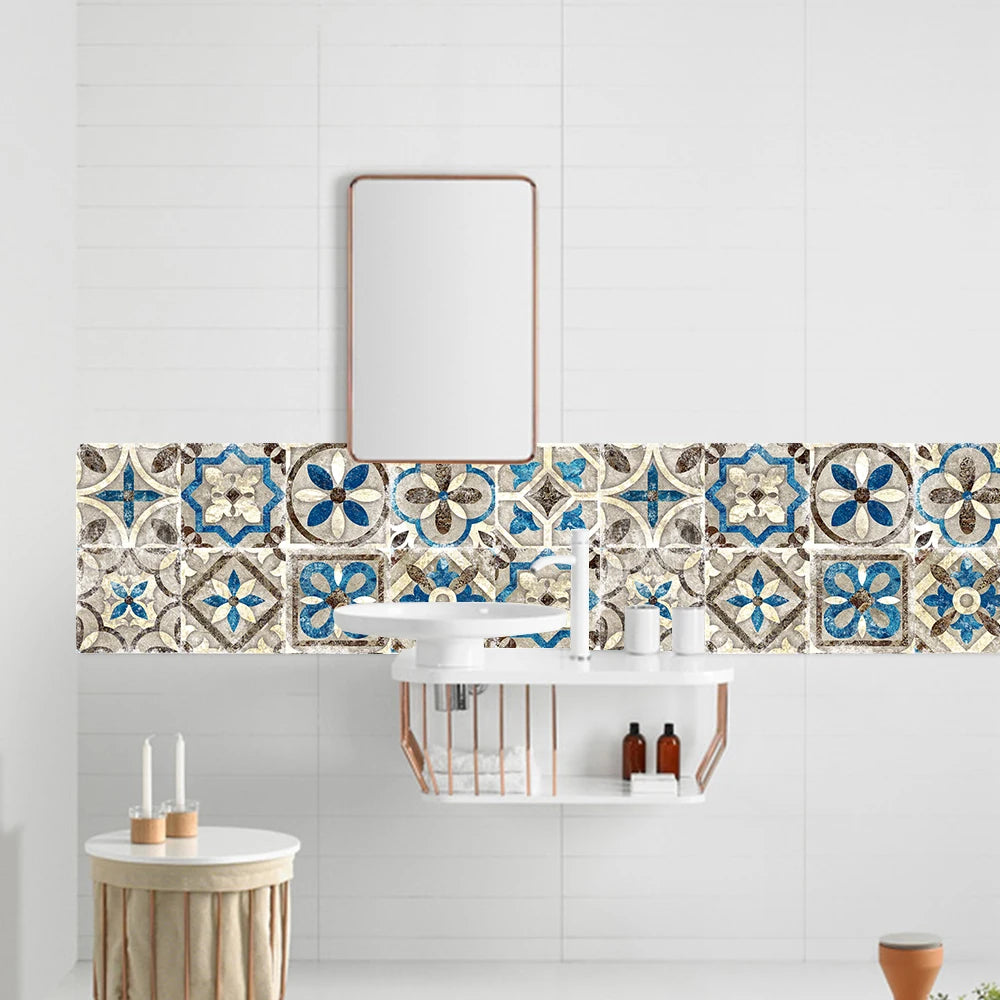 Retro Matte Tile Stickers — 10-Piece Self-Adhesive PVC Wall Decals