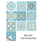 10pcs Blue & Gray Matte Surface Wall Sticker Film For Tiles /Ground in Kitchen Backsplash Floor PVC Art Wallpaper Peel & Stick