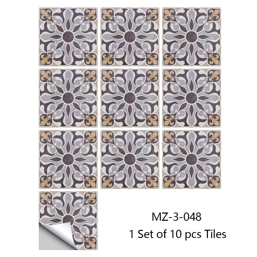 Retro Matte Tile Stickers — 10-Piece Self-Adhesive PVC Wall Decals