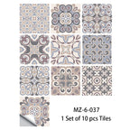 10pcs Blue & Gray Matte Surface Wall Sticker Film For Tiles /Ground in Kitchen Backsplash Floor PVC Art Wallpaper Peel & Stick
