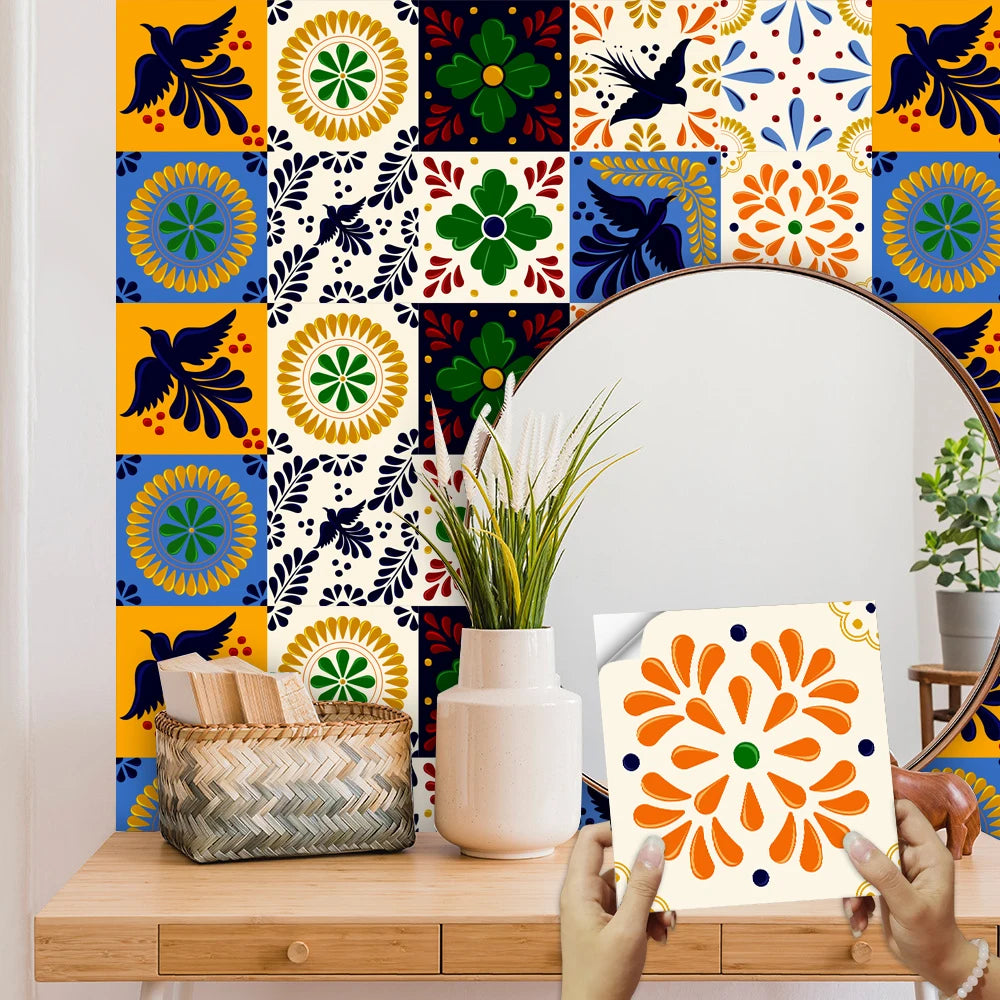 Colorful Floral Tile Stickers — Peel & Stick Kitchen Backsplash