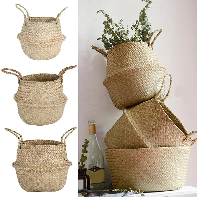 Woven Seagrass Belly Basket — Storage & Planter Basket