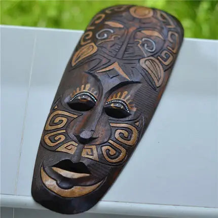 Hand-Carved African Stone Mask — Wooden Wall Hanging