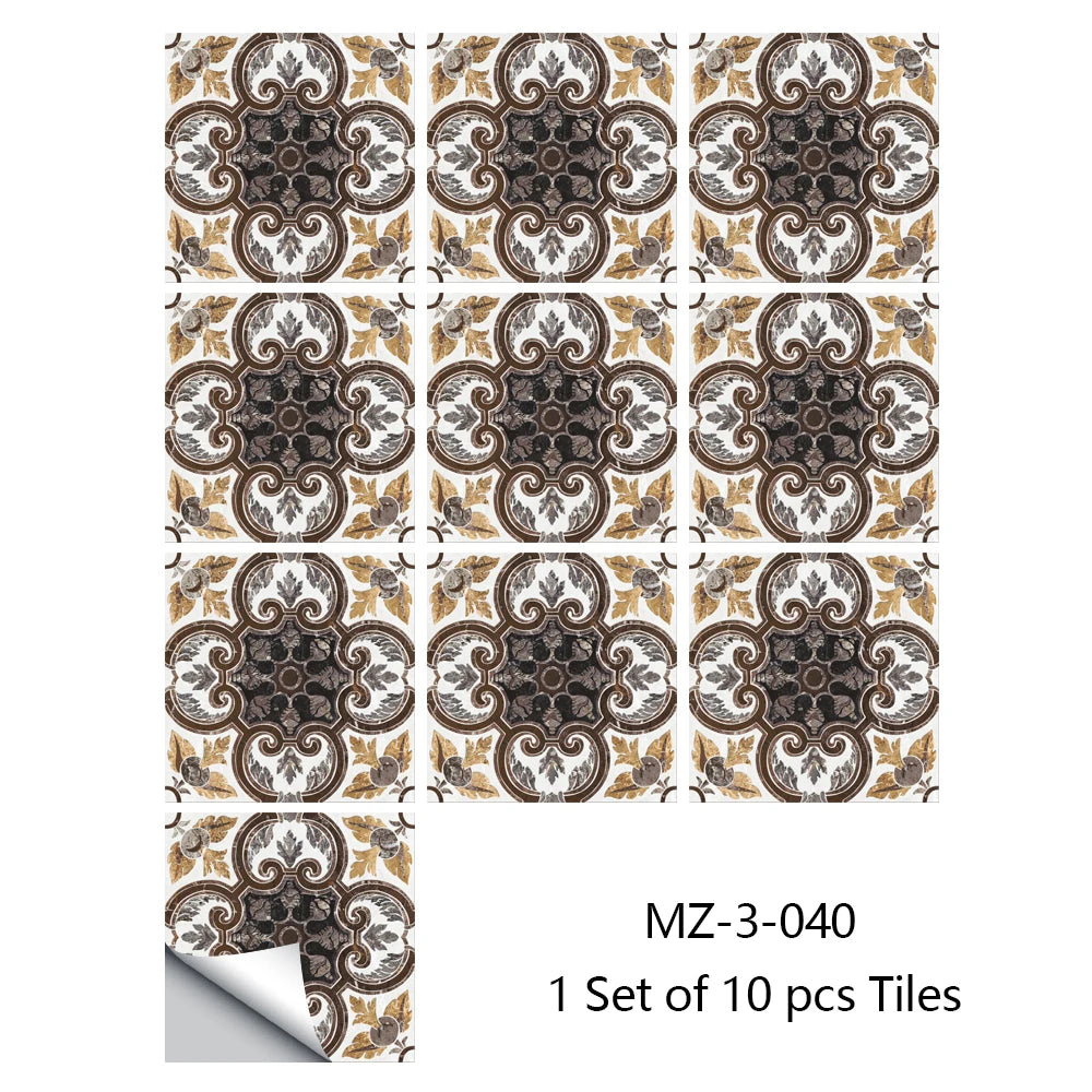 10pcs/set Retro Matte Tiles Sticker Floor Waistline Desktop Decoration Wall Decals Self-adhesive Oil-proof PVC Wallpaper