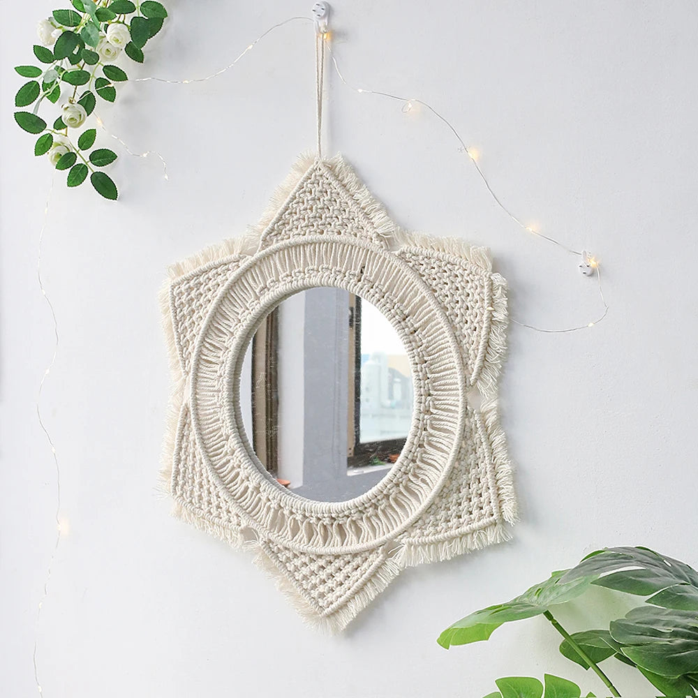 Round Boho Wall Mirror — Macrame Home Décor