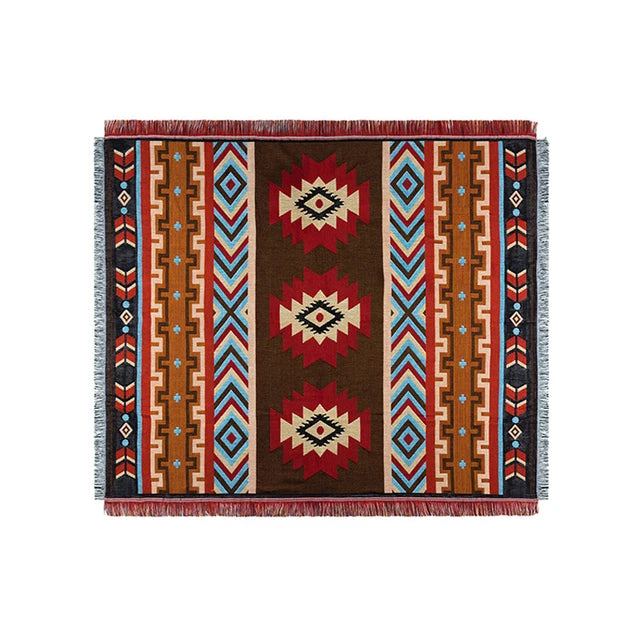 Mexican Striped Boho Blanket — Linen Throw with Tassels