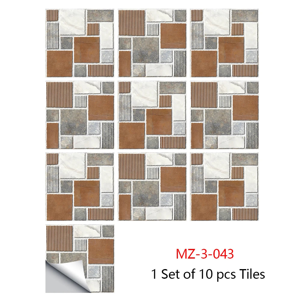 Retro Matte Tile Stickers — 10-Piece Self-Adhesive PVC Wall Decals