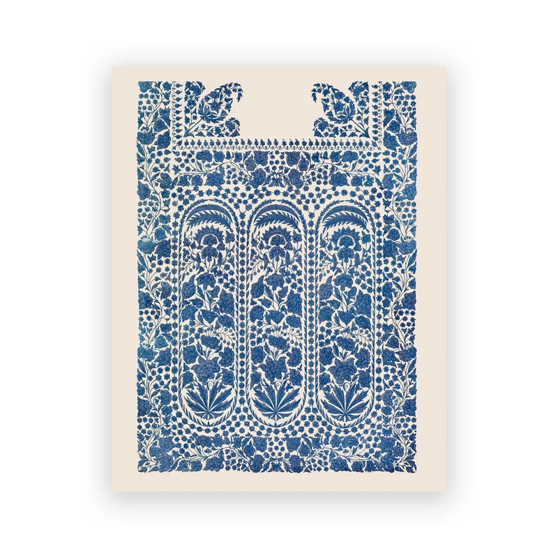 Vintage Indian Ornament Canvas Print — Navy Blue Abstract Wall Art
