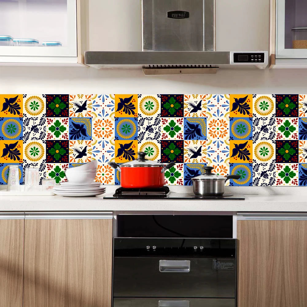 Colorful Floral Tile Stickers — Peel & Stick Kitchen Backsplash