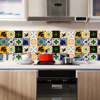 Colorful Floral Tile Stickers — Peel & Stick Kitchen Backsplash
