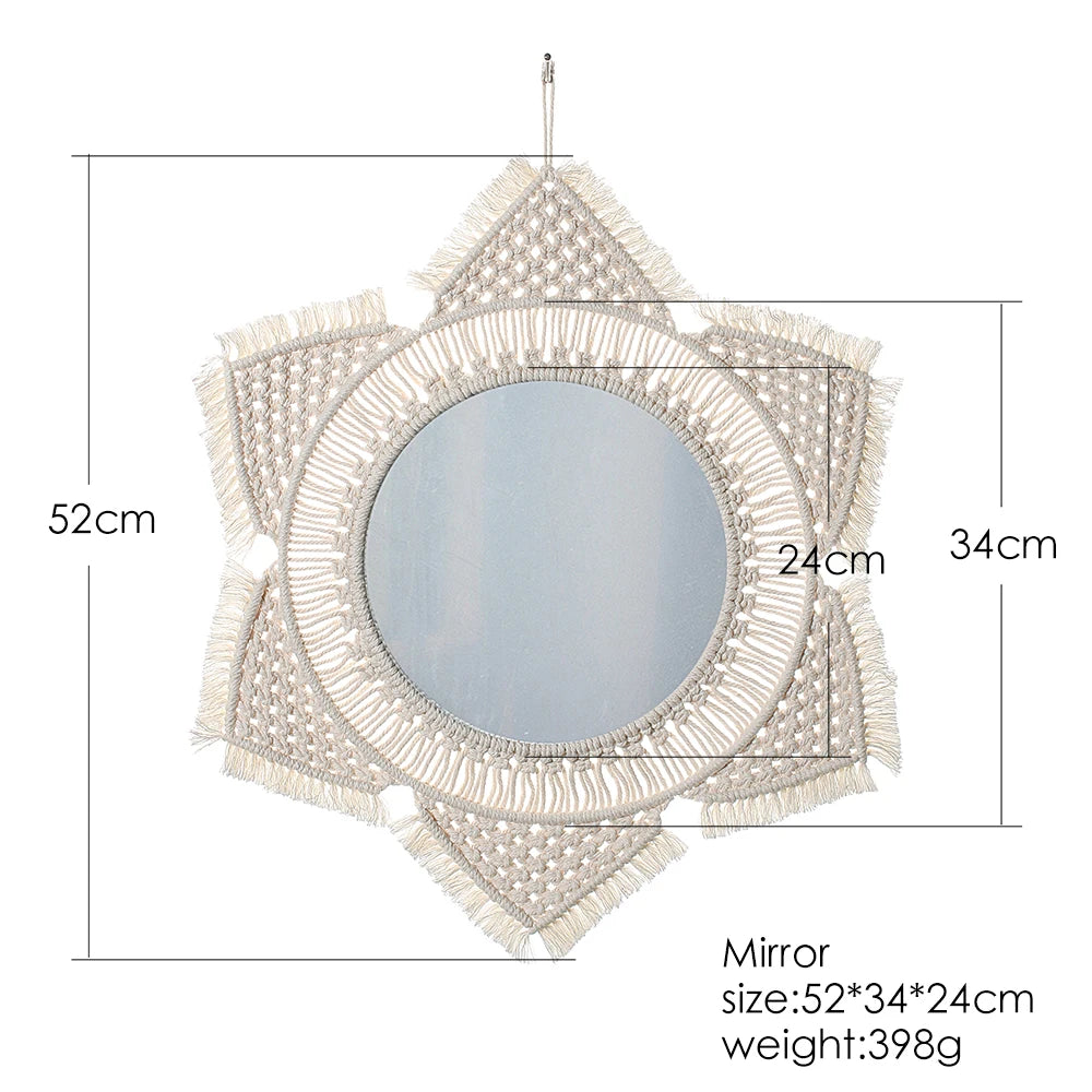 Round Boho Wall Mirror — Macrame Home Décor