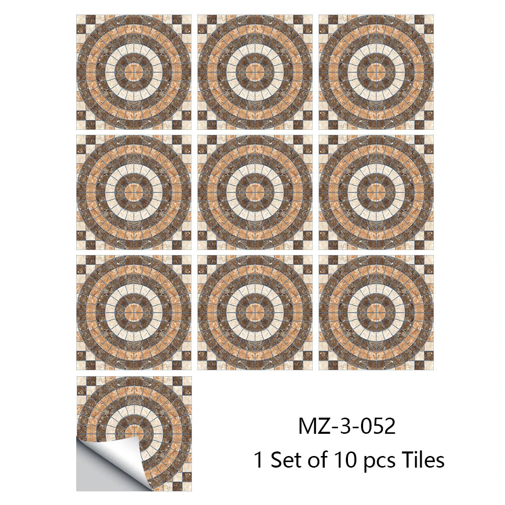 Retro Matte Tile Stickers — 10-Piece Self-Adhesive PVC Wall Decals