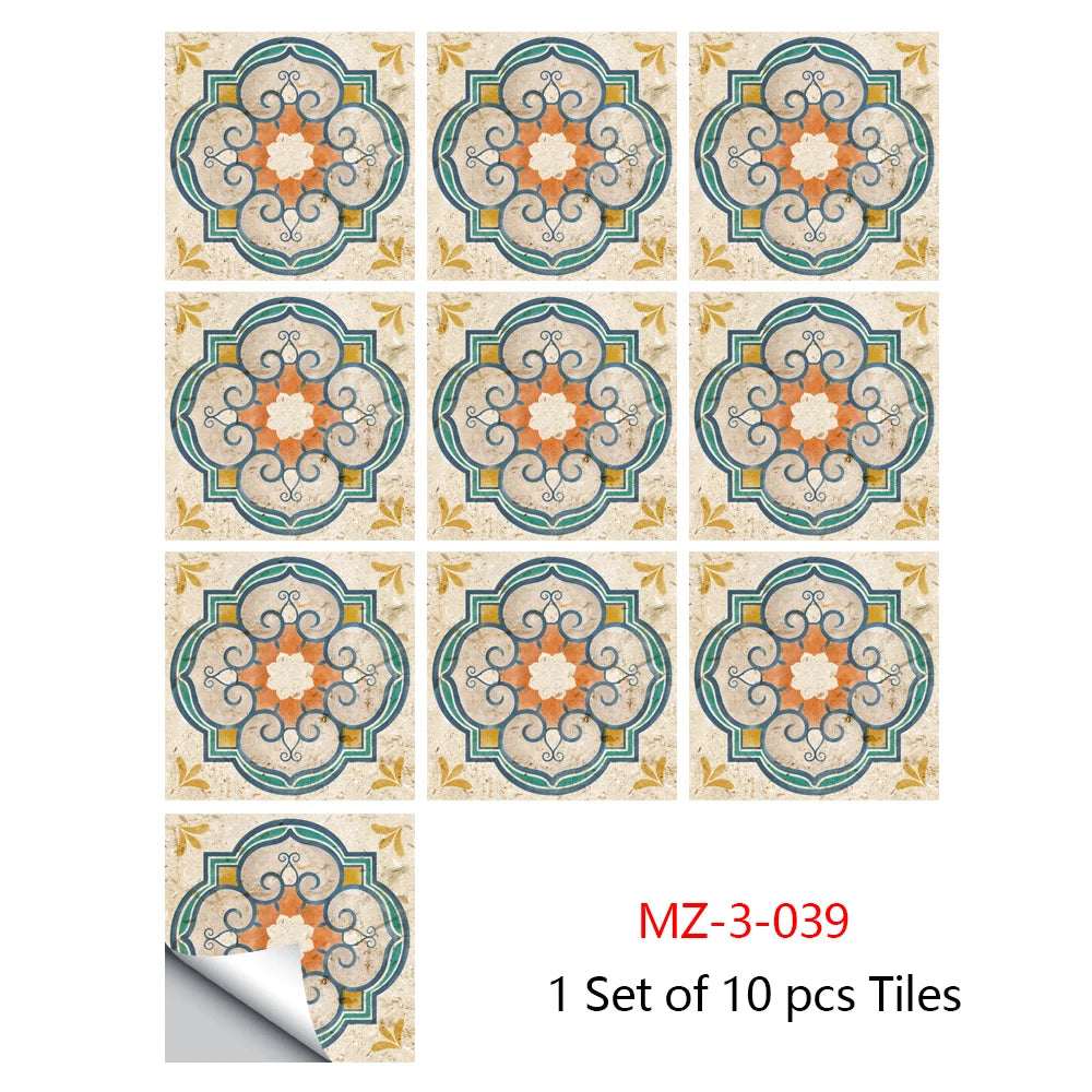 Retro Matte Tile Stickers — 10-Piece Self-Adhesive PVC Wall Decals