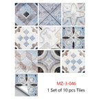 Retro Matte Tile Stickers — 10-Piece Self-Adhesive PVC Wall Decals