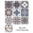 10pcs Blue & Gray Matte Surface Wall Sticker Film For Tiles /Ground in Kitchen Backsplash Floor PVC Art Wallpaper Peel & Stick