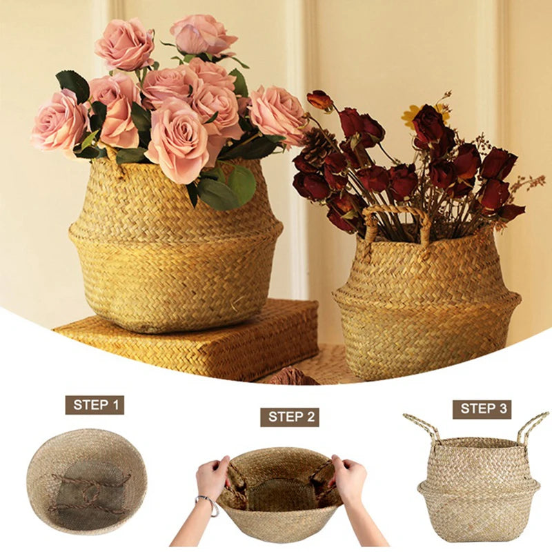 Woven Seagrass Belly Basket — Storage & Planter Basket