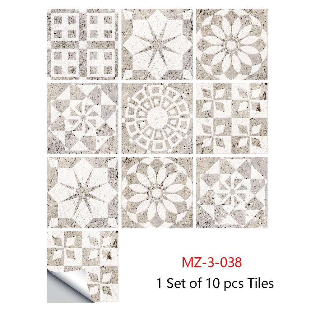Retro Matte Tile Stickers — 10-Piece Self-Adhesive PVC Wall Decals