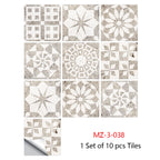 Retro Matte Tile Stickers — 10-Piece Self-Adhesive PVC Wall Decals