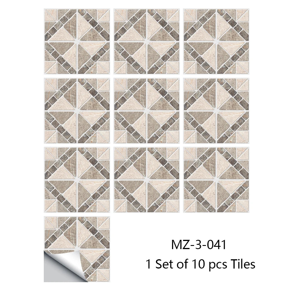 Retro Matte Tile Stickers — 10-Piece Self-Adhesive PVC Wall Decals
