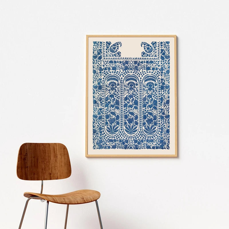 Vintage Indian Ornament Canvas Print — Navy Blue Abstract Wall Art