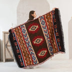 Mexican Striped Boho Blanket — Linen Throw with Tassels
