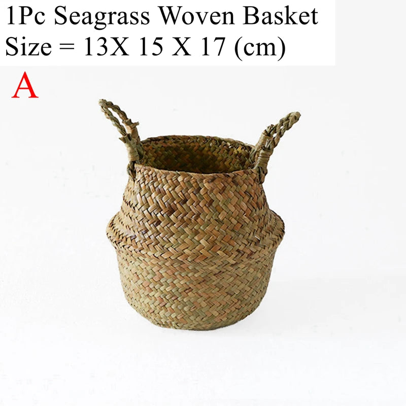 Woven Seagrass Belly Basket — Storage & Planter Basket