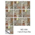 Retro Matte Tile Stickers — 10-Piece Self-Adhesive PVC Wall Decals