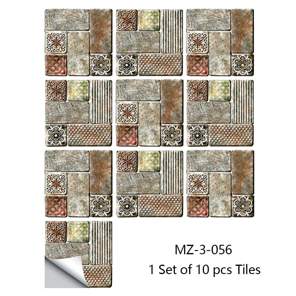 10pcs/set Retro Matte Tiles Sticker Floor Waistline Desktop Decoration Wall Decals Self-adhesive Oil-proof PVC Wallpaper