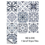 10pcs Blue & Gray Matte Surface Wall Sticker Film For Tiles /Ground in Kitchen Backsplash Floor PVC Art Wallpaper Peel & Stick