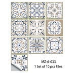 10pcs Blue & Gray Matte Surface Wall Sticker Film For Tiles /Ground in Kitchen Backsplash Floor PVC Art Wallpaper Peel & Stick