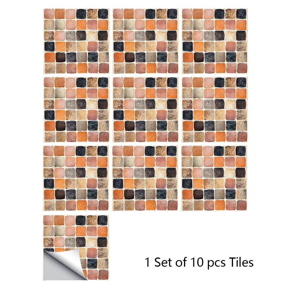 10pcs/set Retro Matte Tiles Sticker Floor Waistline Desktop Decoration Wall Decals Self-adhesive Oil-proof PVC Wallpaper