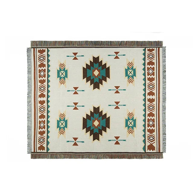 Mexican Striped Boho Blanket — Linen Throw with Tassels