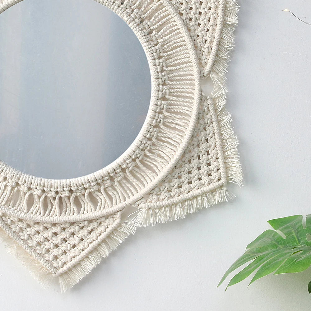 Round Boho Wall Mirror — Macrame Home Décor