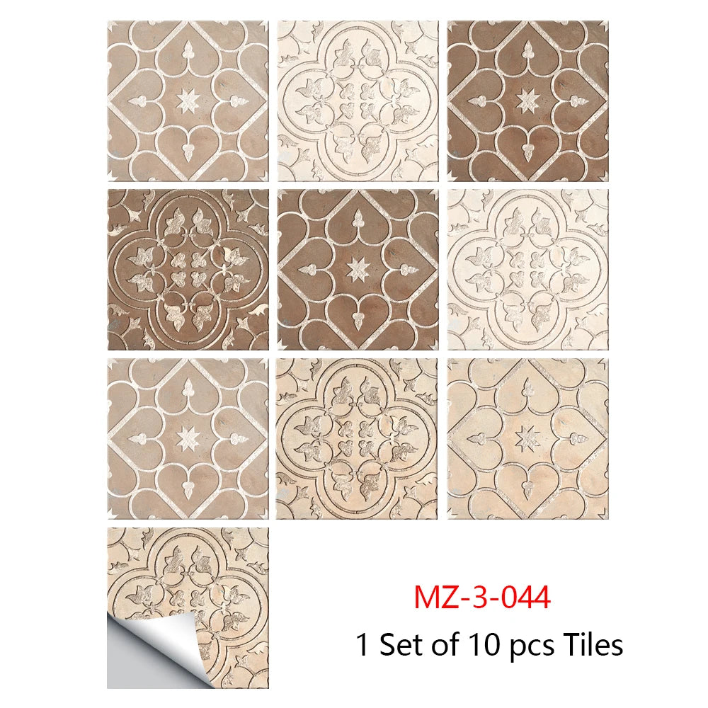 Retro Matte Tile Stickers — 10-Piece Self-Adhesive PVC Wall Decals