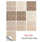 Retro Matte Tile Stickers — 10-Piece Self-Adhesive PVC Wall Decals