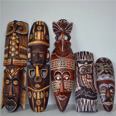 Hand-Carved African Stone Mask — Wooden Wall Hanging